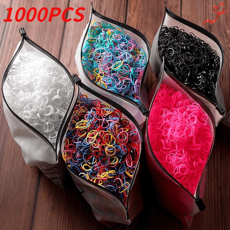 1000\u002F2000pcs Mini Nylon Colorful Disposable Hair Ties Headband With Storage Bag, Elastic Hair Accessories Set For Girls