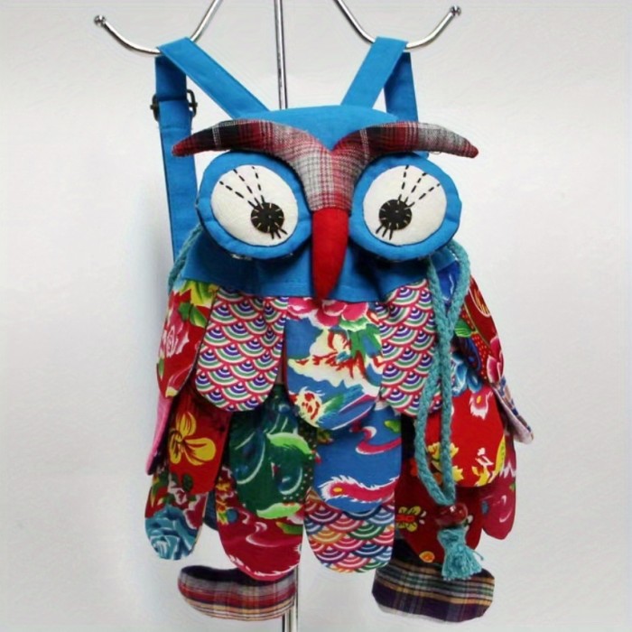 Children's Owl Backpack, Patchwork Special Backpack, Ethnic Style Backpack