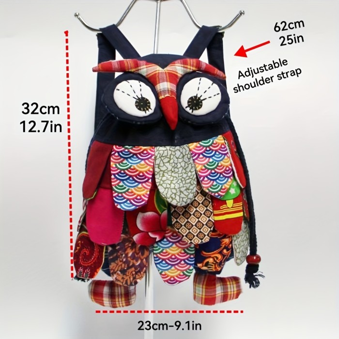 Children's Owl Backpack, Patchwork Special Backpack, Ethnic Style Backpack