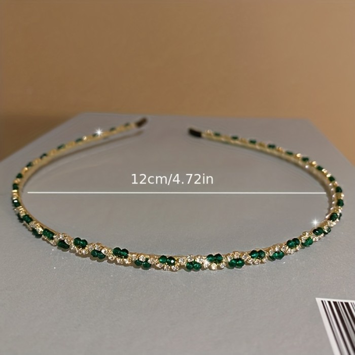 1pc New Vintage Elegant Royal Alice Band, Green And Rhinestone Inlaid Hair Band, Ideal choice for Gifts