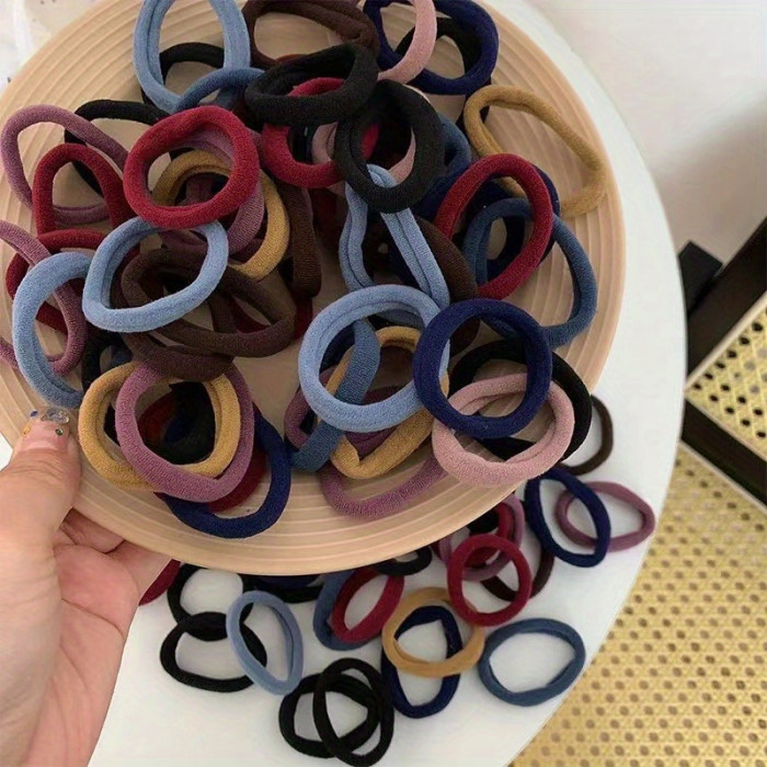 50\u002F100\u002F200pcs Different Colors Rubber Band Ponytail Hair Tie Simple Decorative Hair Accessories , ideal choice for gifts