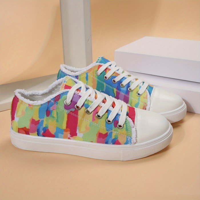 Women's Graffiti Pattern Canvas Shoes, Casual Lace Up Outdoor Shoes, Lightweight Low Top Sneakers