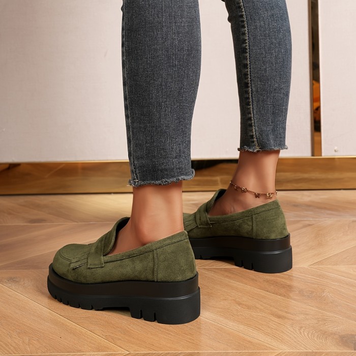 Women's Tassel Decor Platform Loafers, Fashion Solid Color Slip On Shoes, Women's Comfortable Shoes