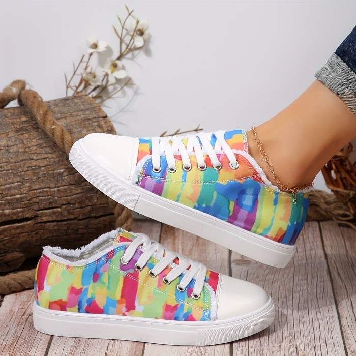 Women's Graffiti Pattern Canvas Shoes, Casual Lace Up Outdoor Shoes, Lightweight Low Top Sneakers
