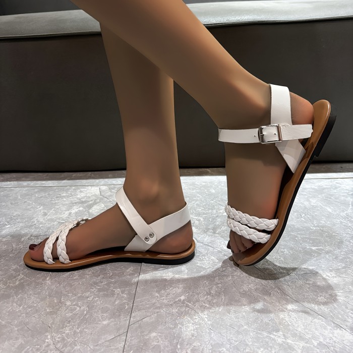 Women's Braided Flat Sandals, Casual Open Toe Summer Shoes, Lightweight Buckle Strap Sandals