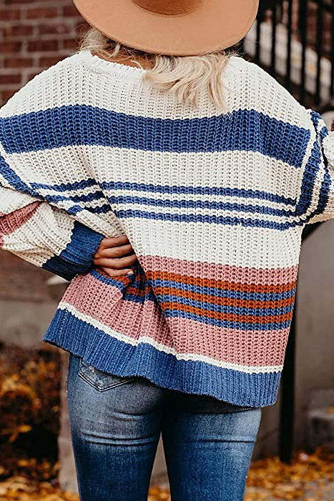 Fashion Street Striped Pullovers O Neck Tops