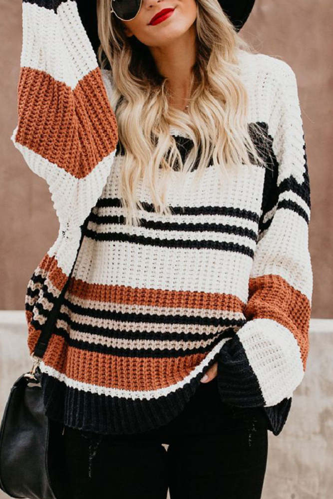 Fashion Street Striped Pullovers O Neck Tops