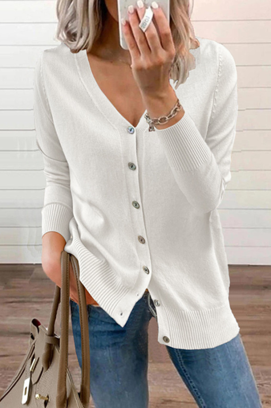 Casual Solid Patchwork Buckle V Neck Tops Sweater