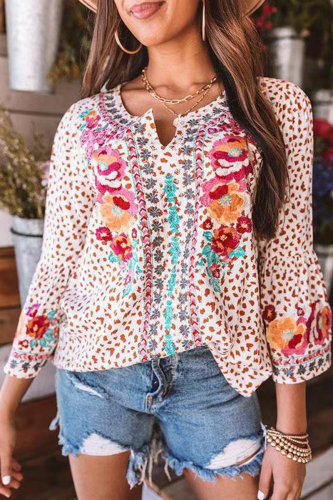 Fashion Print O Neck Tops