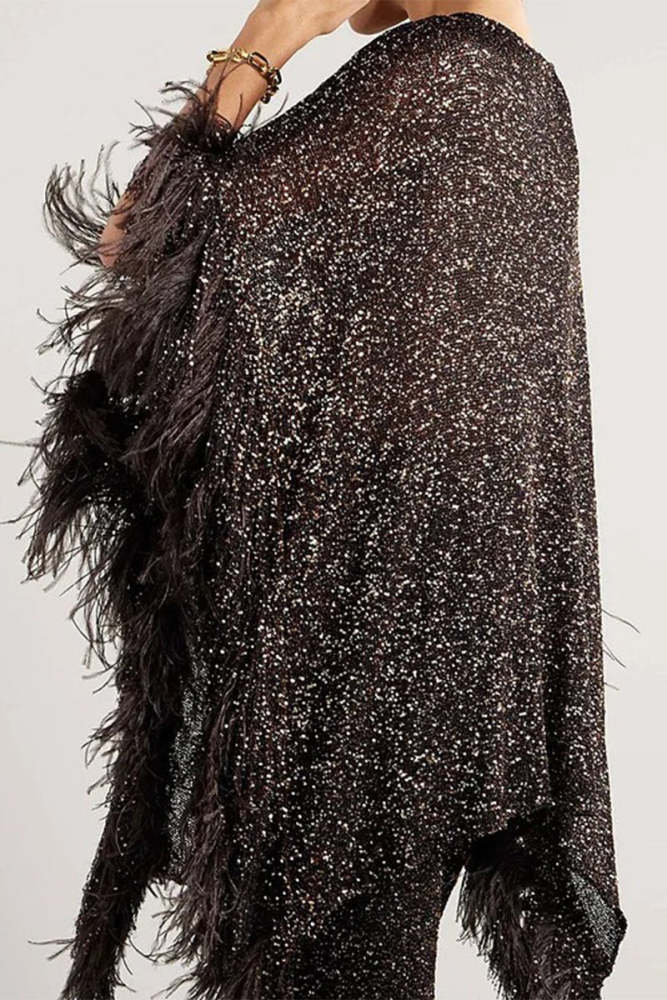 Casual Solid Sequins Sequined O Neck Long Sleeve Two Pieces