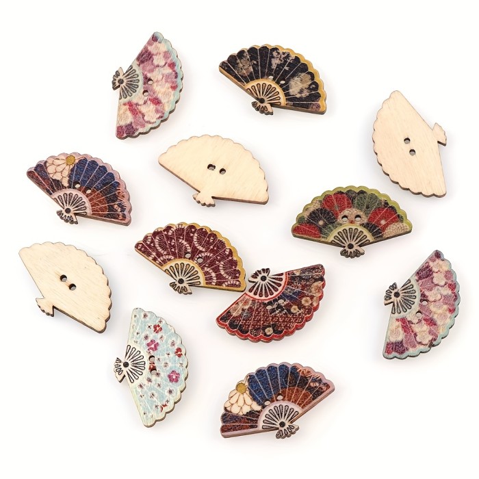 50pcs Mixed Color Fan-shaped Wooden Button, DIY Crafts Clothing Sewing Accessories