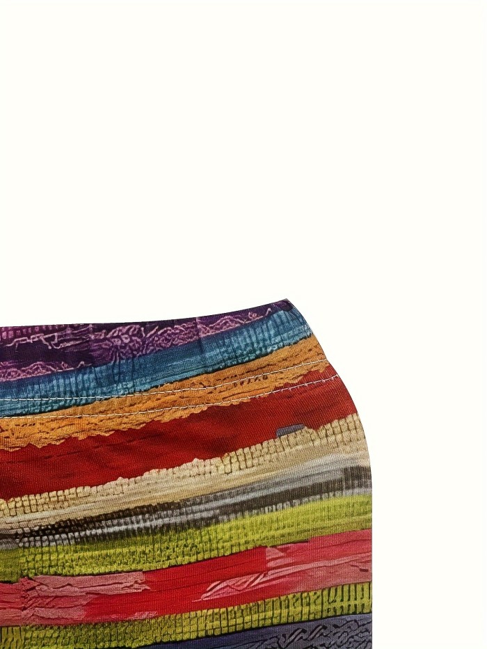 Colorful Striped Print Skinny Leggings, Casual Elastic Waist Stretchy Leggings, Women's Clothing