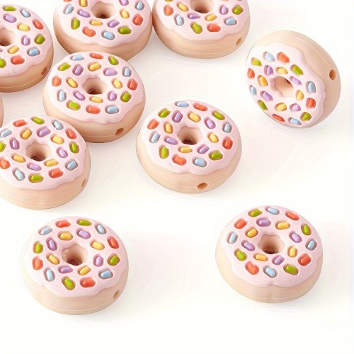 5Pcs 22x9mm Silicone Donut Food Beads Candy Cabochons Cute Cookies Macaron Dessert Buttons For Jewelry Making DIY Scrapbooking Decors Craft Supplies