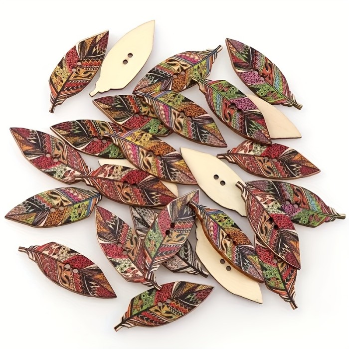 30\u002F50pcs Wooden Buttons, Retro Painted Leaf Buckles, Clothing DIY Buttons
