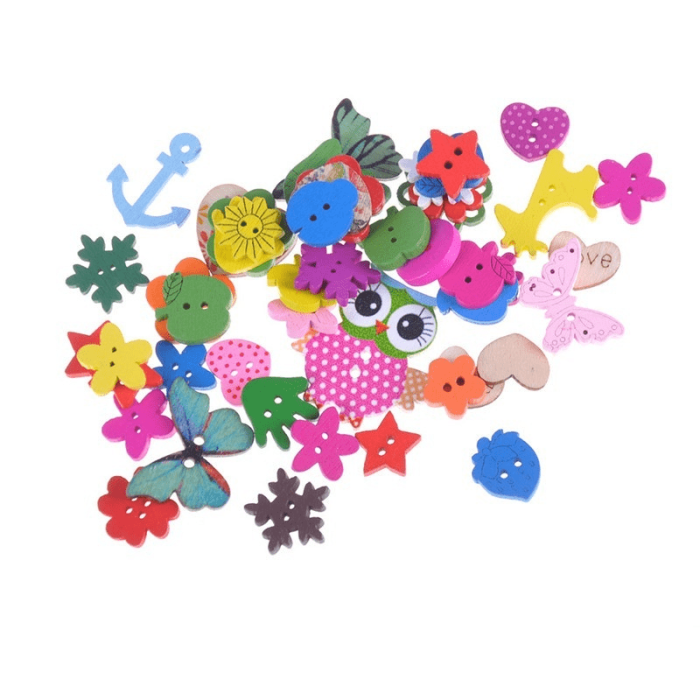 50pcs Mixed Wooden Cute Cartoon Animals 2 Holes Buttons For Sewing Craft Scrapbooking DIY Random Color