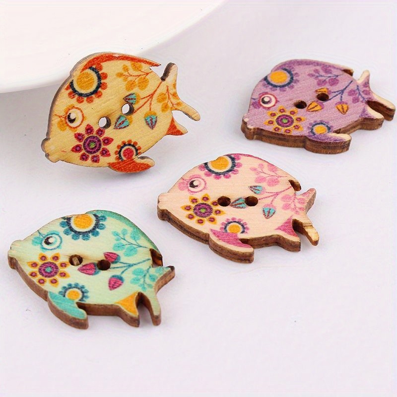 50pcs Wooden Buttons,  Fish Pattern 2 Hole  Wooden Buttons, Sewing Buttons, For Sewing, Crafting, DIY Art Crafts