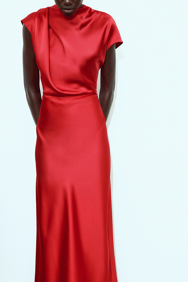 Satin Bow Tie Neck Short Sleeve Maxi Dress