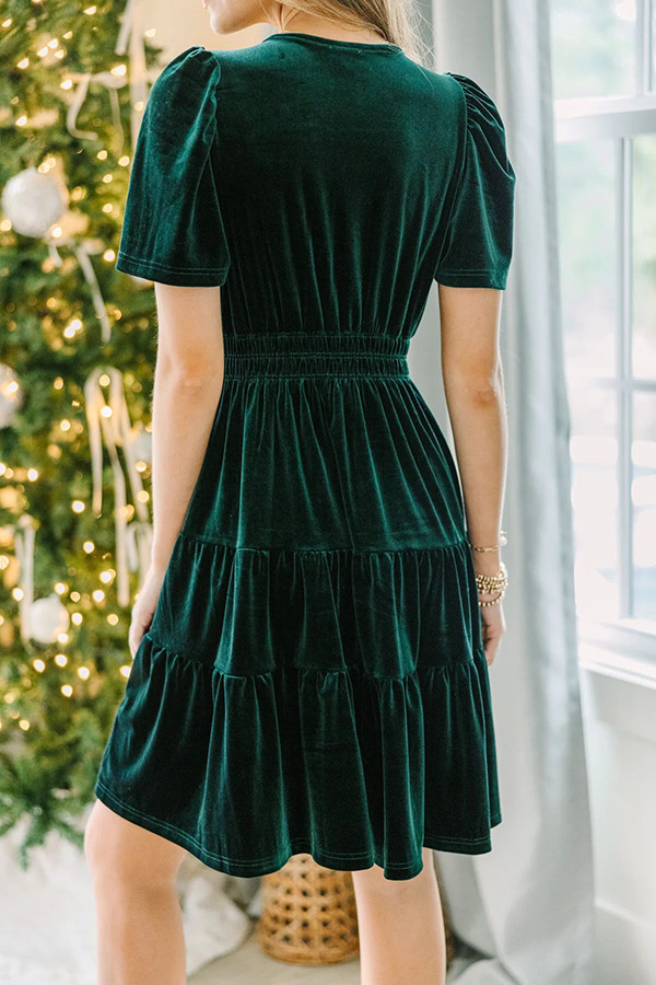 Always Choose Your V-neck Velvet Ruffled Pleated Panel Mini Dress