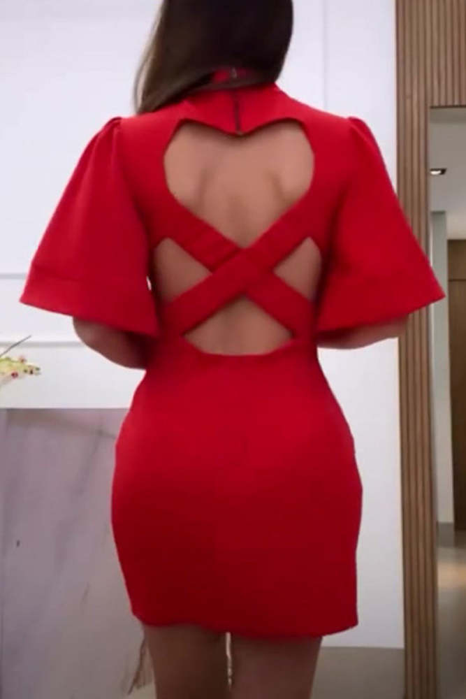 Sexy Simplicity Solid Backless O Neck Wrapped Skirt Dresses