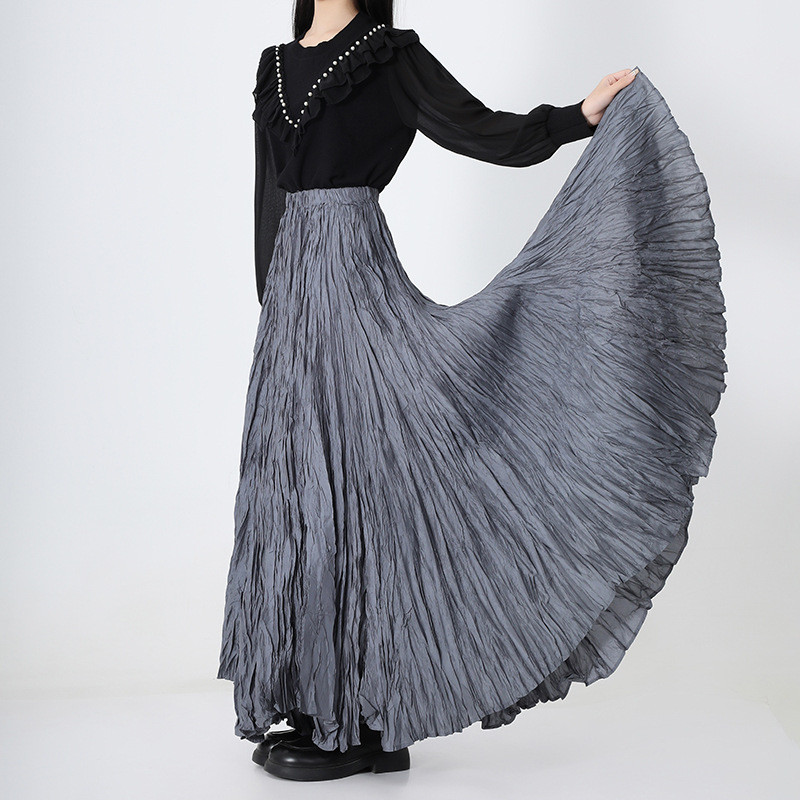 Solid High Waist Skirt, Elegant Pleated A Line Midi Skirt, Women's Clothing