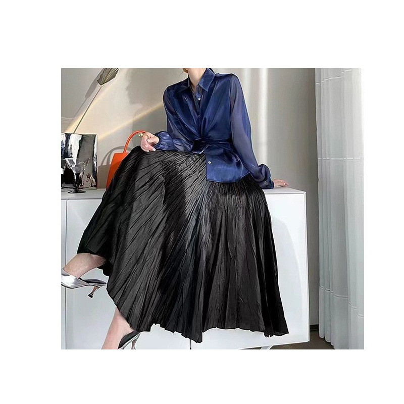 Stylish Pleated High Waist A-Line Midi Skirt