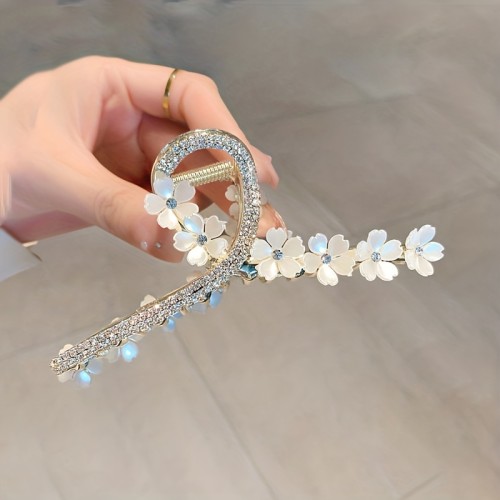 1pc Golden Flower Large Double Line Rhinestone Hair Clip, Metal Fairy Elegant Hair Clip Hair Accessories, Ideal choice for Gifts