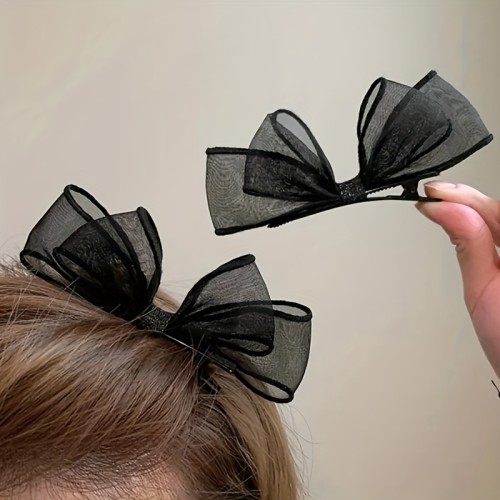 2pcs Sweet Lace Bow Hair Clip for Women and Girls - Simple Style for Side Hair, Bangs, and Braids