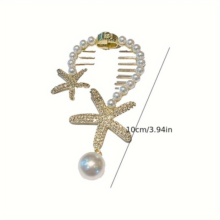 Elegant Rhinestone Ponytail Buckles, Starfish Design With Imitation Pearl Hair Clips, For Women Girls Daily Decors, Ideal choice for Gifts