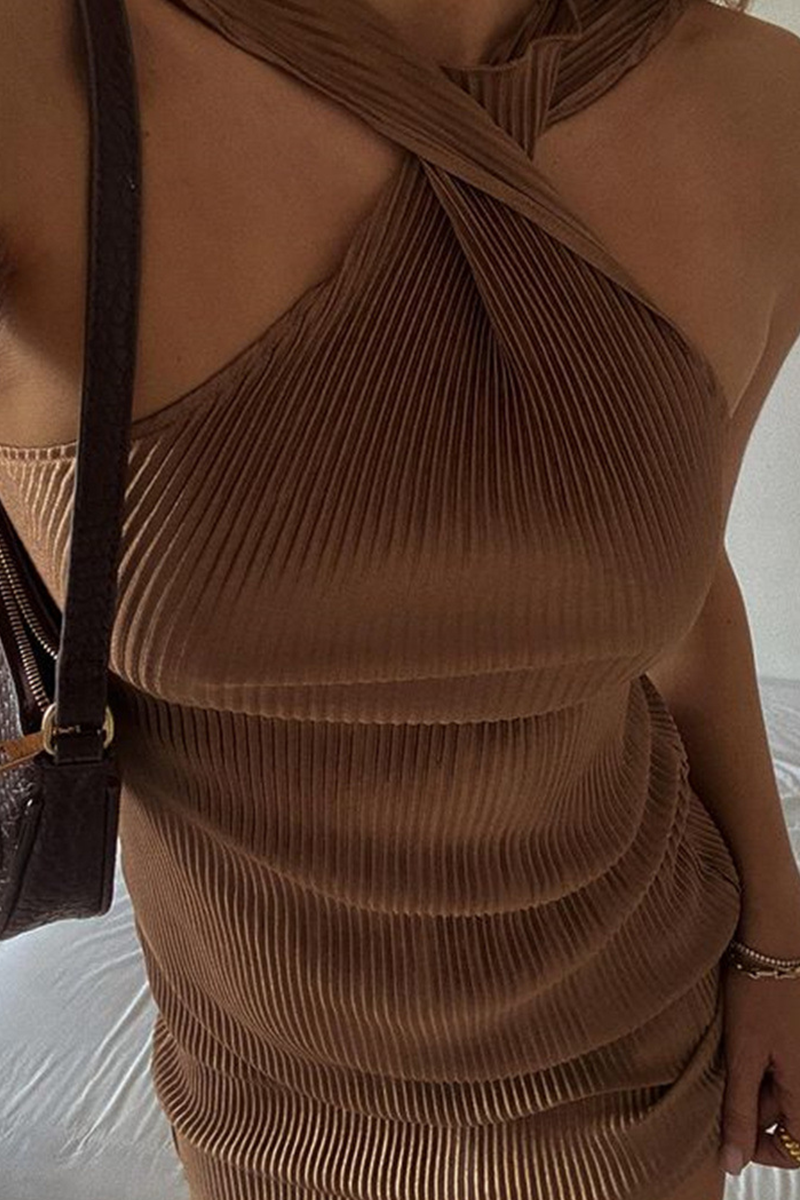 Fashion Street Solid Patchwork Halter A Line Dresses