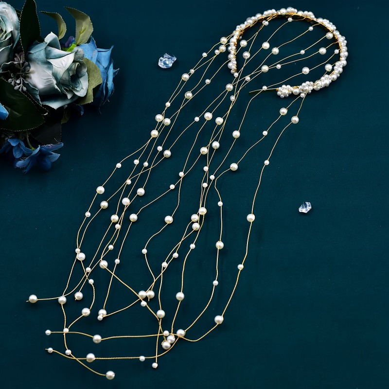 1PC Romantic Faux Pearls Tassel Hair Clip Exquisite Beaded Hair Chain Women Hair Accessories