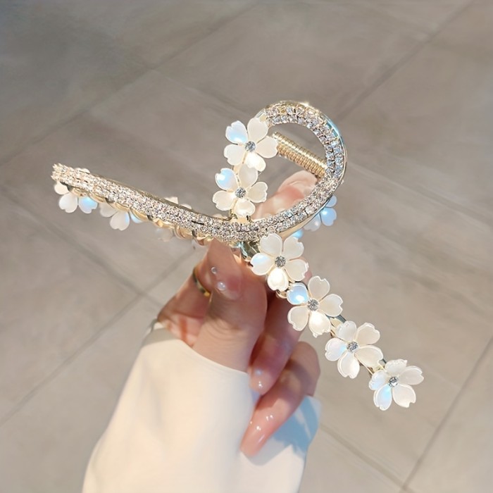 1pc Golden Flower Large Double Line Rhinestone Hair Clip, Metal Fairy Elegant Hair Clip Hair Accessories, Ideal choice for Gifts