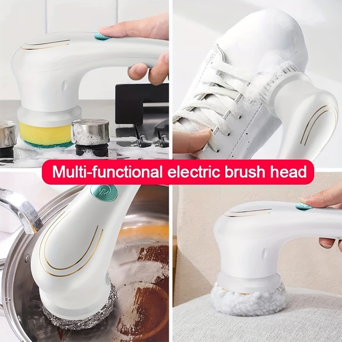 7pcs Electric Spin Scrubber: Effortless Cleaning With 5 Replaceable Brush Heads, USB Rechargeable 360°Power Scrubber Mop For Wall Bathtub, For Hotel\u002FRestaurant\u002FCommercial
