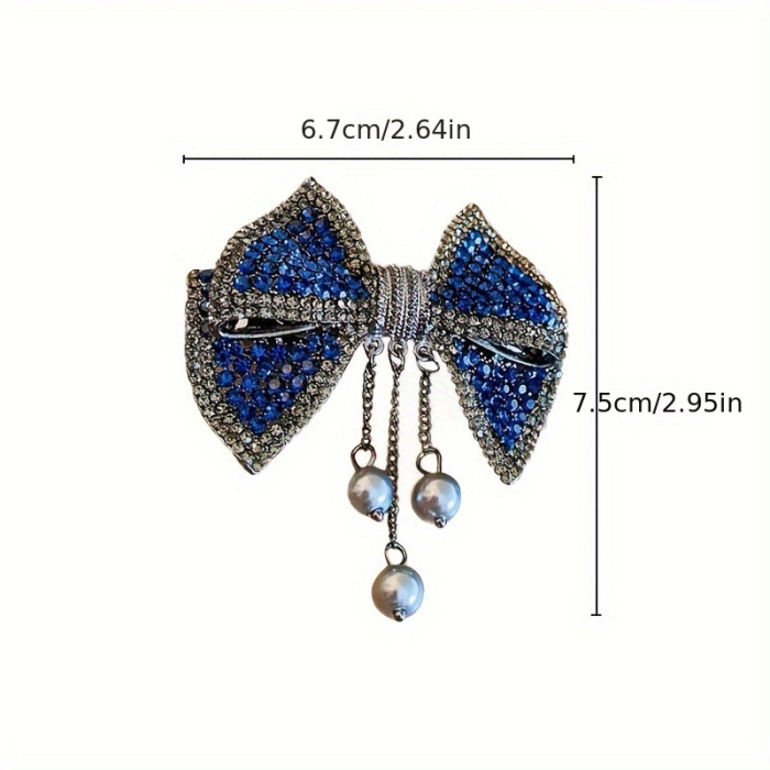 1pc, Elegant Shiny Vintage Bow Hair Clip, Rhinestones Royal Blue Tassel Bow Spring Clip, Women Girls Casual Party Outdoor Decors, Princess Fairy Style Barrette Hair Accessories, Gift Photo Props