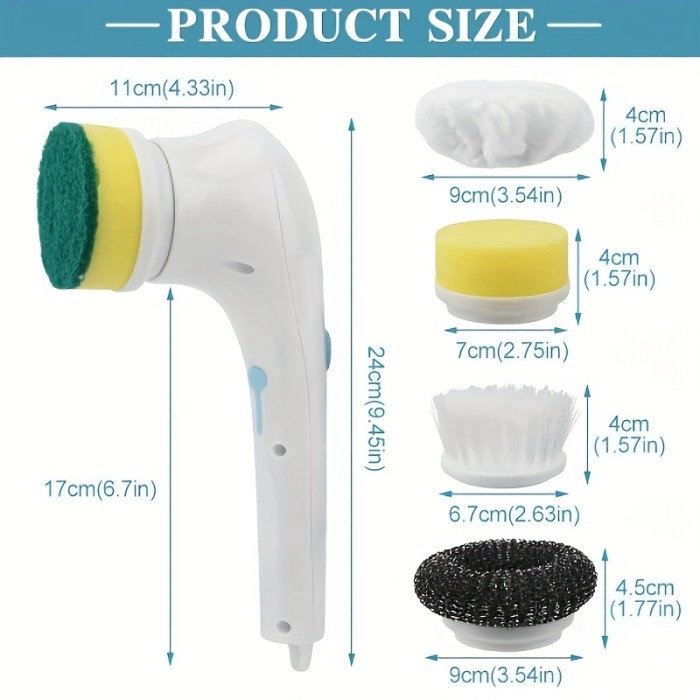 7pcs Electric Spin Scrubber: Effortless Cleaning With 5 Replaceable Brush Heads, USB Rechargeable 360°Power Scrubber Mop For Wall Bathtub, For Hotel\u002FRestaurant\u002FCommercial