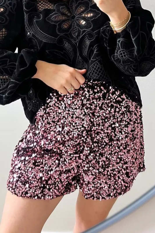 Casual Solid Sequins Sequined Regular High Waist Type A Solid Color Bottoms