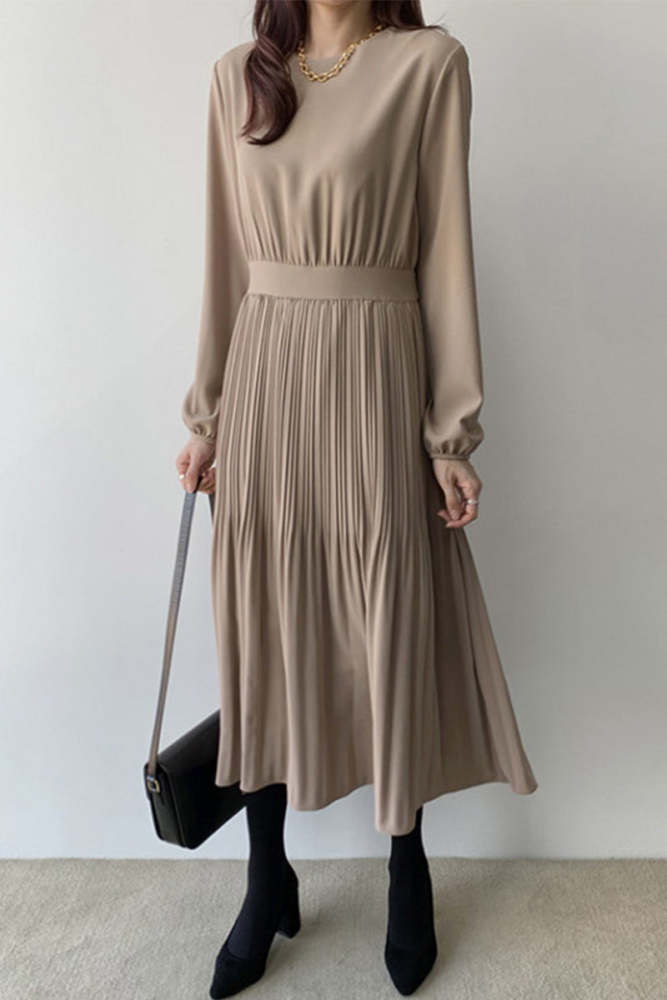 Elegant Solid Fold O Neck A Line Dresses