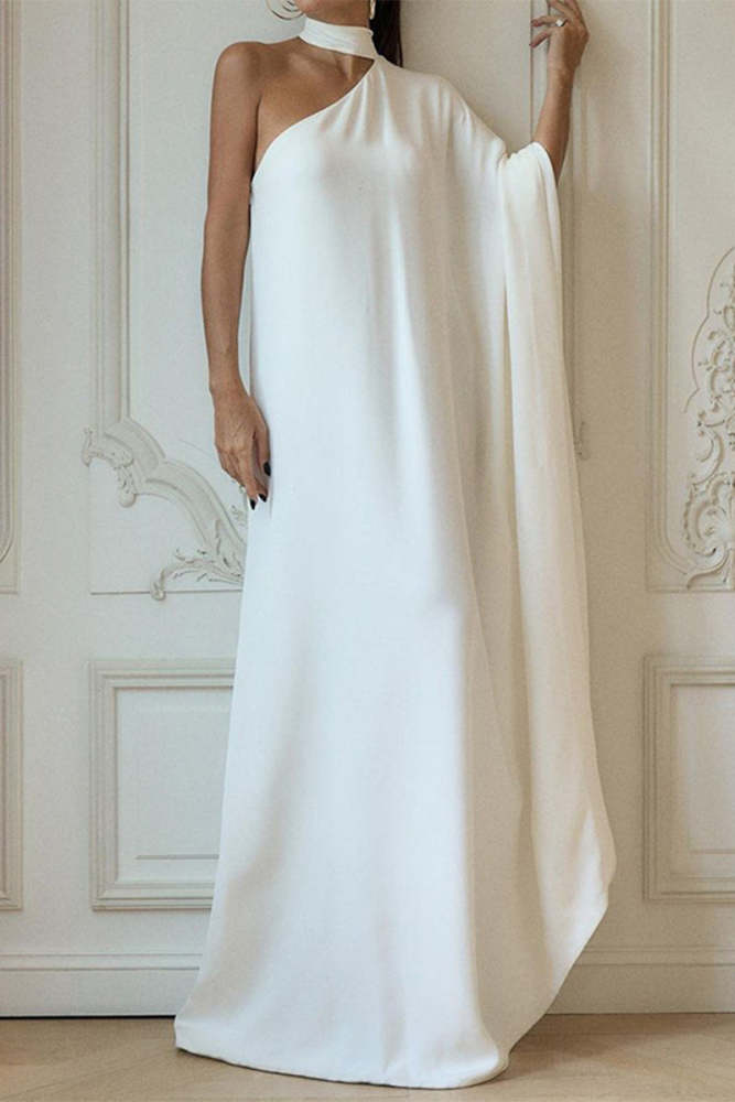 Casual Simplicity Solid Asymmetrical Halter Irregular Dress Dresses