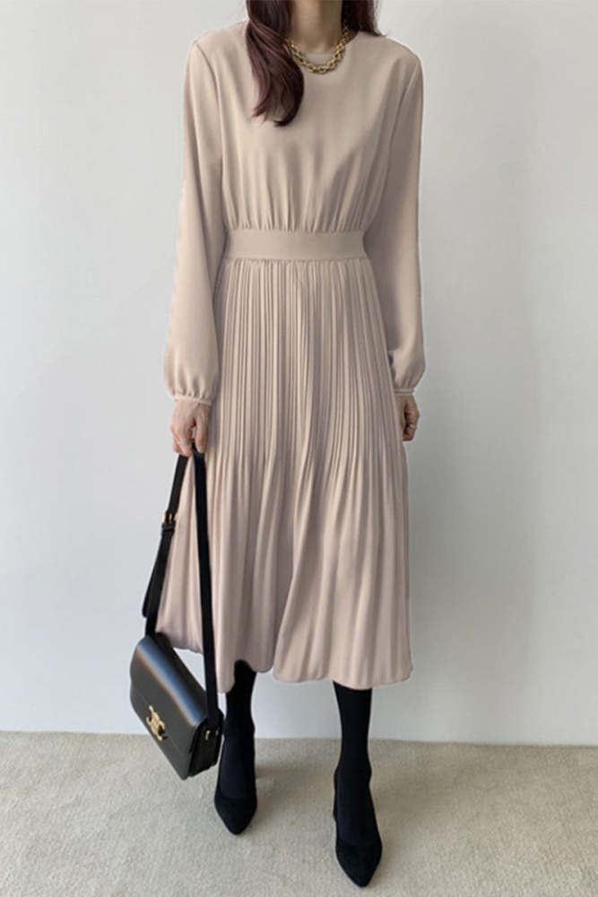 Elegant Solid Fold O Neck A Line Dresses