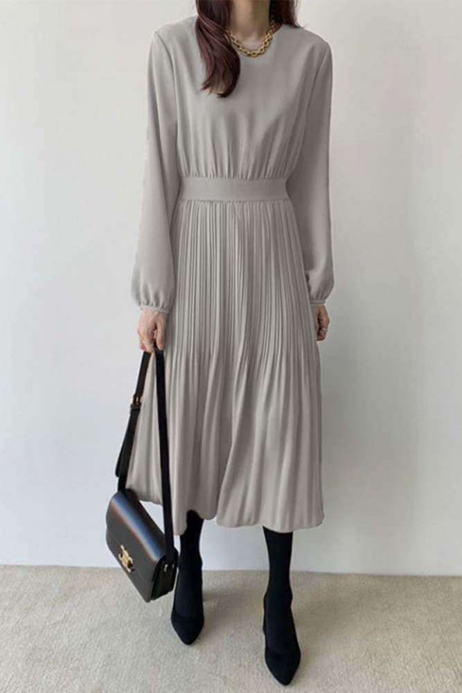 Elegant Solid Fold O Neck A Line Dresses