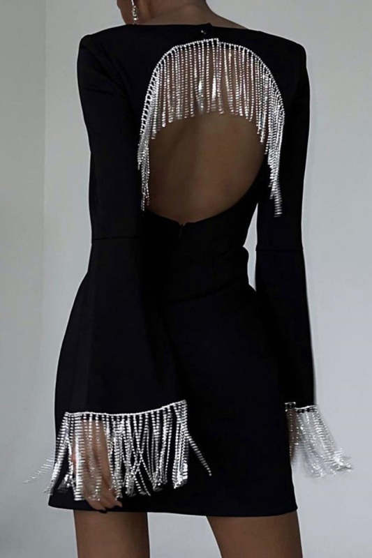 Sexy Solid Tassel Hollowed Out Square Collar A Line Dresses