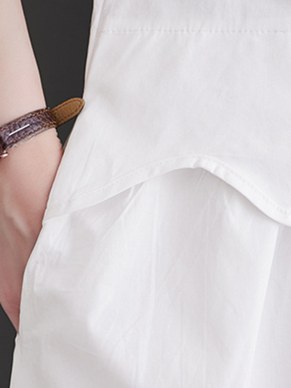Loose Short Sleeves Elasticity Pleated Split-Joint Lapel Midi Dresses