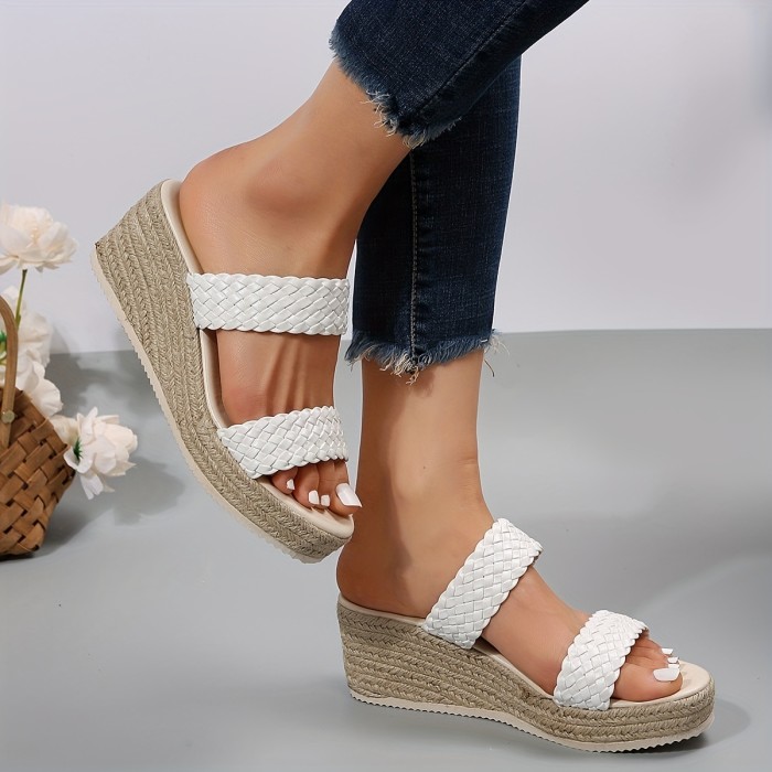Women's Platform Espadrilles Wedge Sandals, Double Strap Open Toe Non Slip Shoes, Versatile Summer Sandals