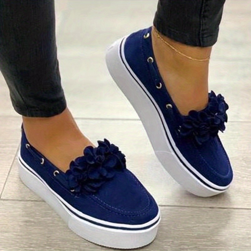 Women's Flowers Decor Loafers, Comfortable Low Top Slip On Platform Shoes, Women's Fashion Walking Shoes
