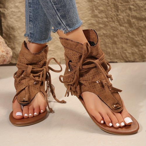 Women's Trendy Flat Sandals, Fashion Tassel Decor Clip Toe Summer Shoes, Women's Comfortable Sandals