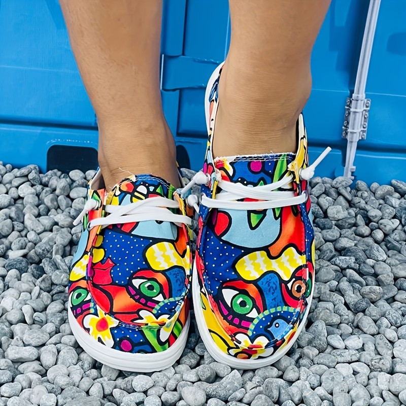 Personality Colorful Floral Pattern Flat Shoes For Women, Fashionable And Casual Sports Canvas Shoes, Lightweight And Comfortable For All Seasons