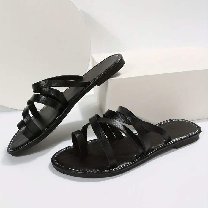 Women's Loop Toe Slide Sandals, Lightweight Open Toe Slip On Shoes, Women's Fashion Flat Shoes