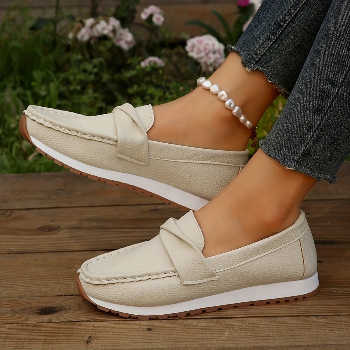 Women's Casual Flat Loafers, Solid Color Low Top Slip On Shoes, Comfy Walking Non Slip Shoes