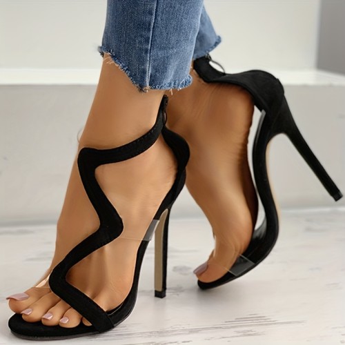 Women's High Heeled Sandals, Fashion Open Toe Backless Transparent Strap Back Zipper Pumps, Sexy Party Heels