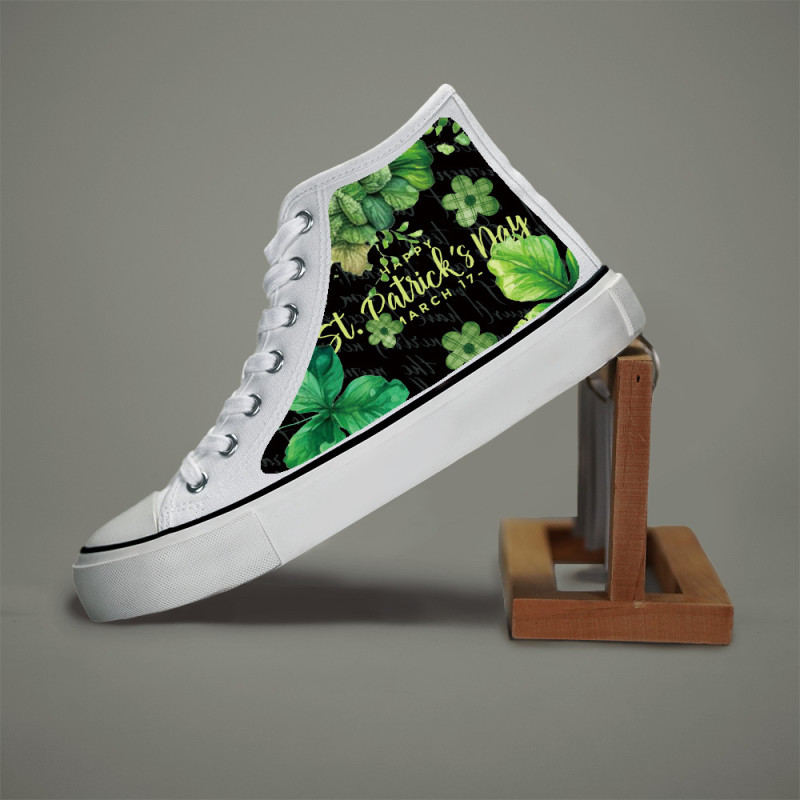Letter Print Flat Heighten Chunky Canvas Sneakers, Wear Resistance Non Slip High Top Classic Skate Shoes, Casual Versatile Lightweight Lace Up Outdoor Walking Shoes, St. Patrick's Day Footwear