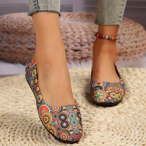 Women's Flower Pattern Shoes, Casual Slip On Flat Shoes, Lightweight & Comfortable Shoes